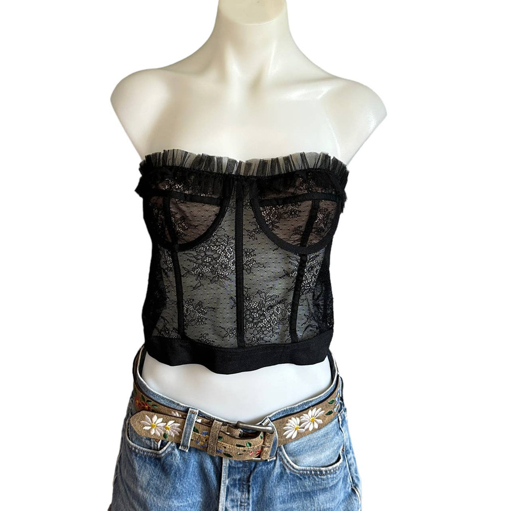 NBD Black Lace Corset Top Large Bustier Lace Tulle WhimsyGoth Cocktail $200 NEW - Picture 3 of 8